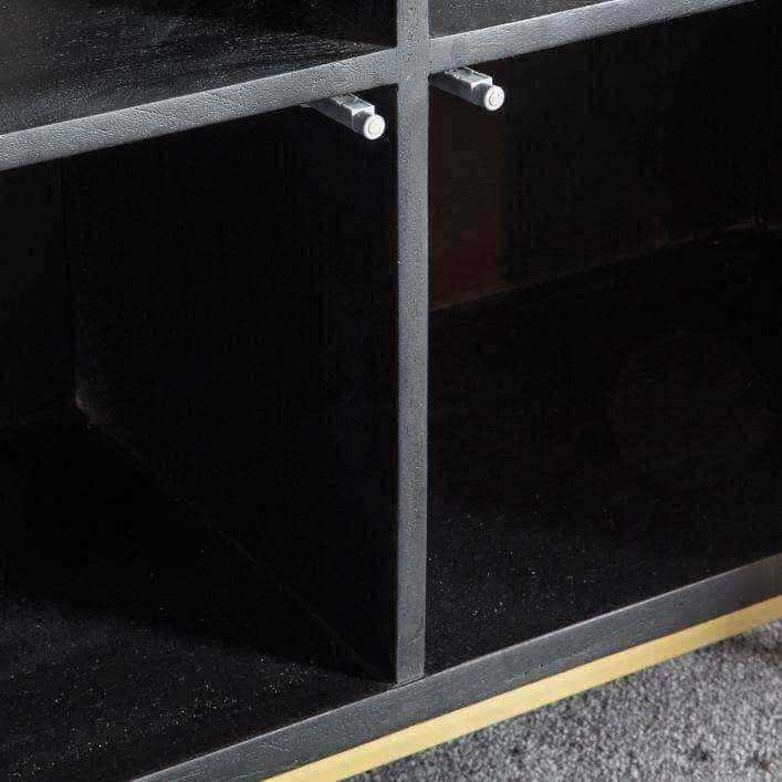 Black Rippled Wood 2 Door Open Display Shelf Unit - The Farthing