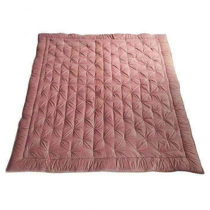 Blush Pink Opulent Pinched Velvet and Linen Bedspread - The Farthing