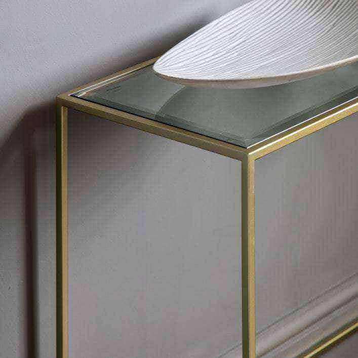 Champagne Metal and Glass Console Table - The Farthing