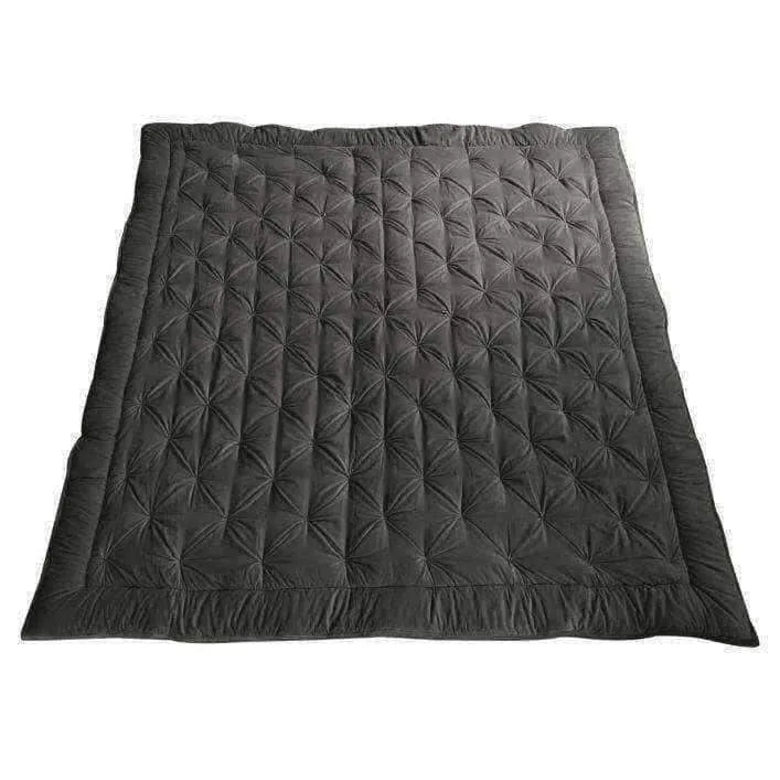 Dark Charcoal Opulent Pinched Velvet and Linen Bedspread - The Farthing