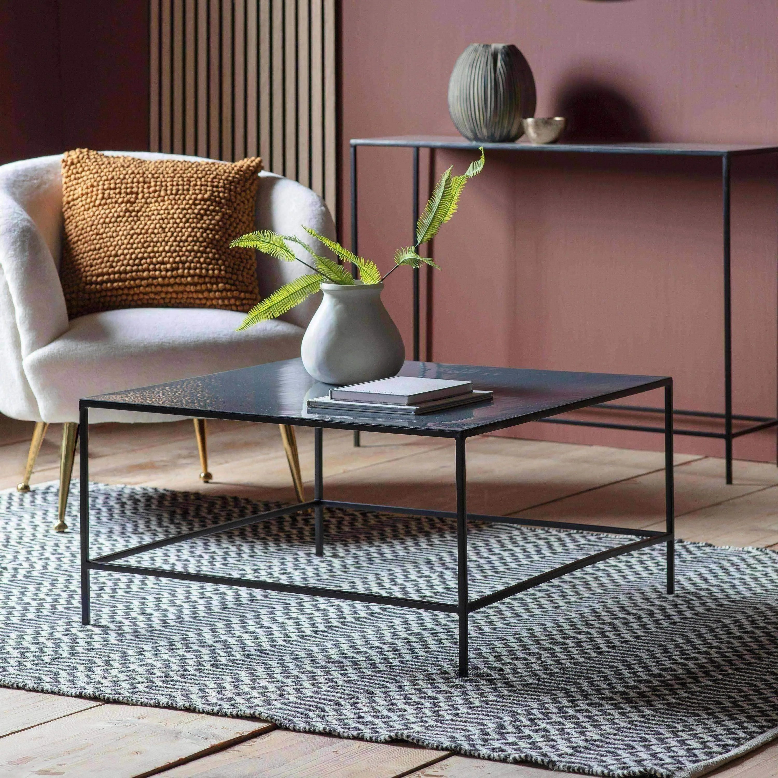 Dark Grey Enamel Topped Metal Coffee Table - The Farthing