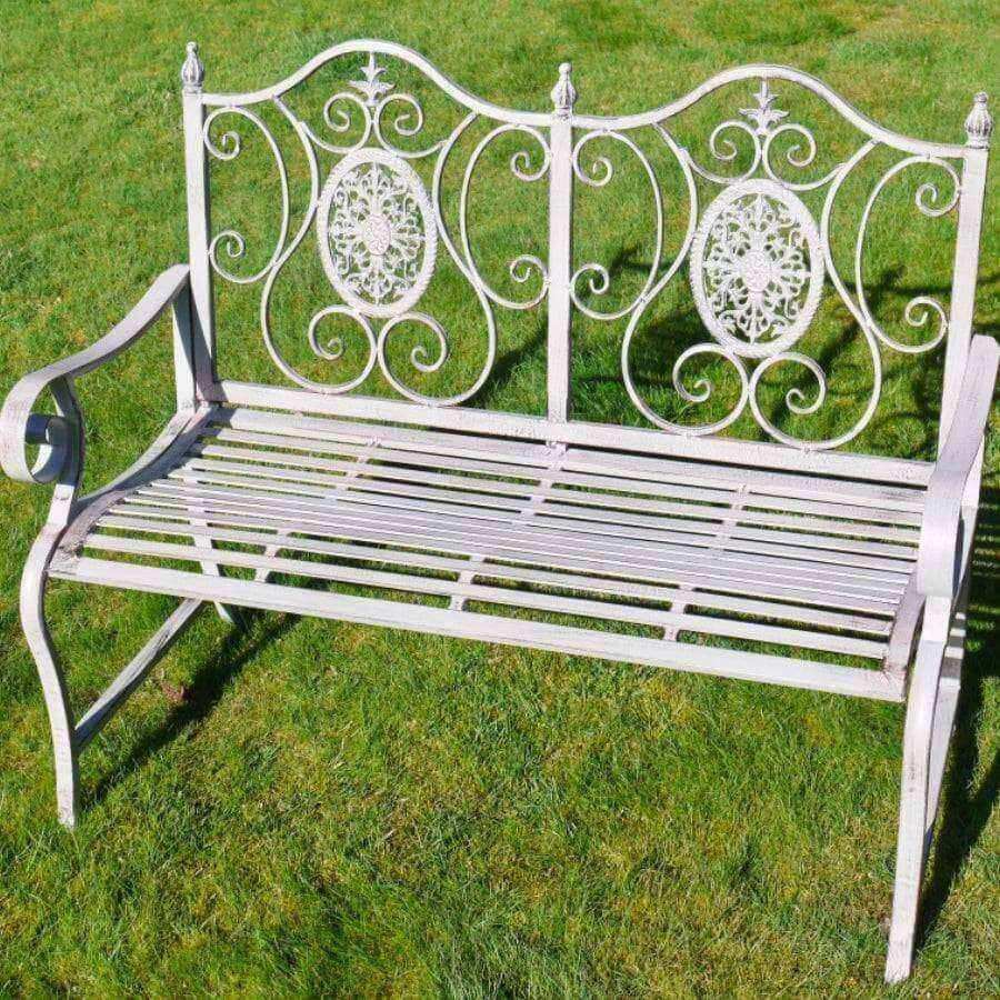 Distressed Antiqued Grey Metal Garden Bench - The Farthing