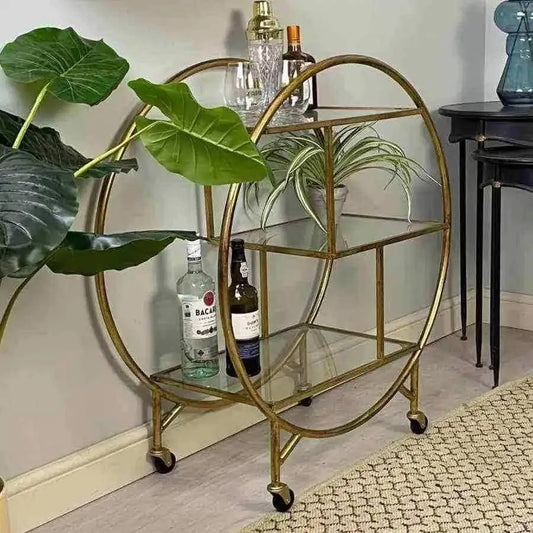 Distressed Gold Art Deco Drinks Trolley - The Farthing