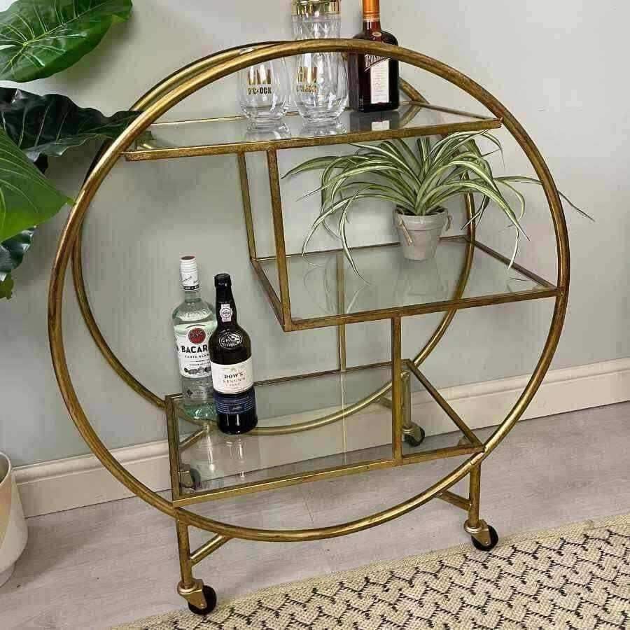 Distressed Gold Art Deco Drinks Trolley - The Farthing