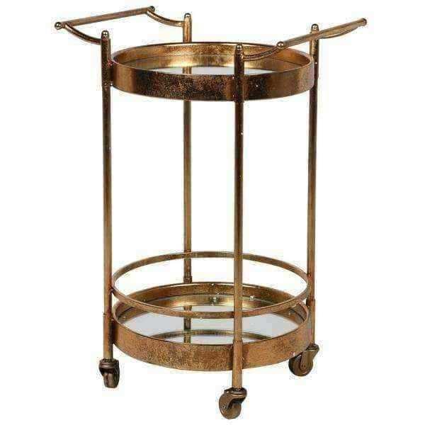 Distressed Gold Round Drinks Trolley - The Farthing