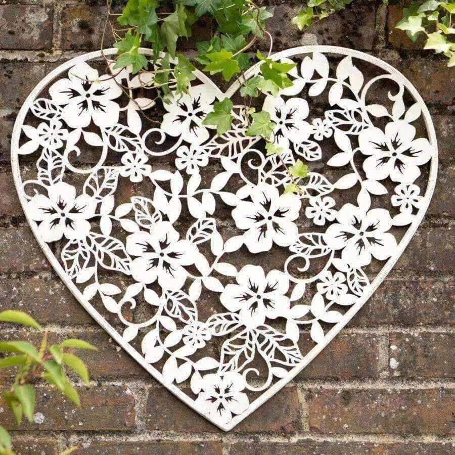 Distressed Metal Heart with Flowers Wall Art - The Farthing
