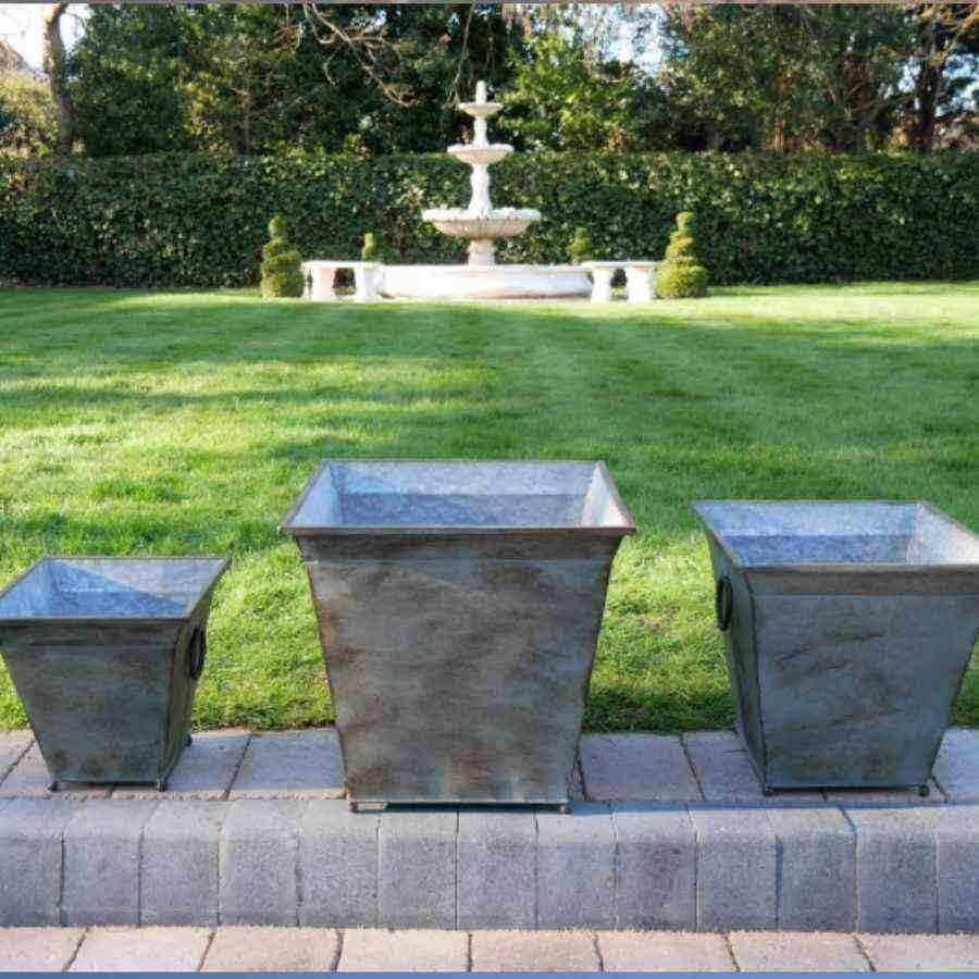 Distressed Metal Square Hove Planters Set of 3 Tubs - The Farthing