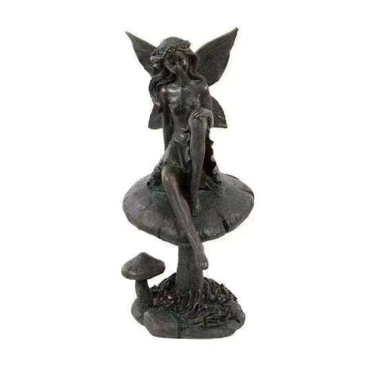 Distressed Verdigris Garden Fairy on Toadstool - The Farthing