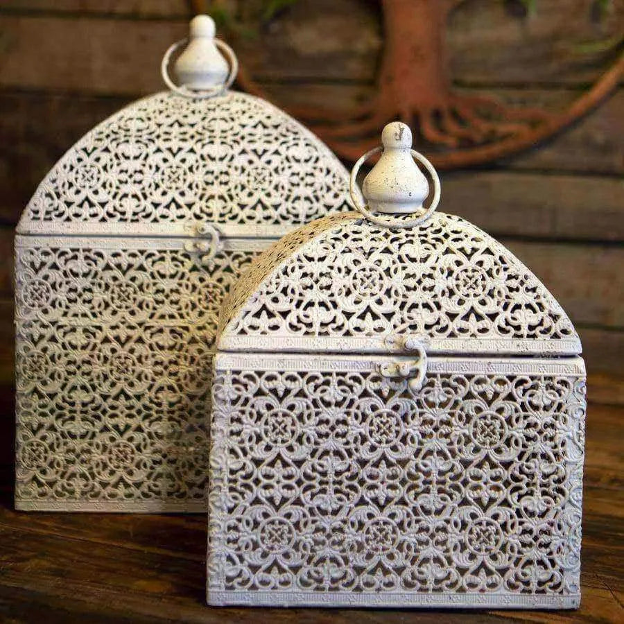 Distressed White Metal Casablanca Lantern - set of 2 - The Farthing
