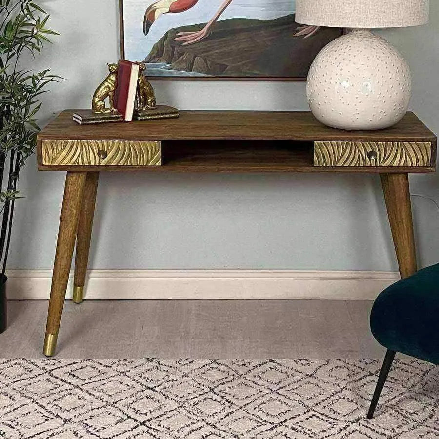 Embossed Leaves Metal Fronted Wooden Calne Desk - The Farthing