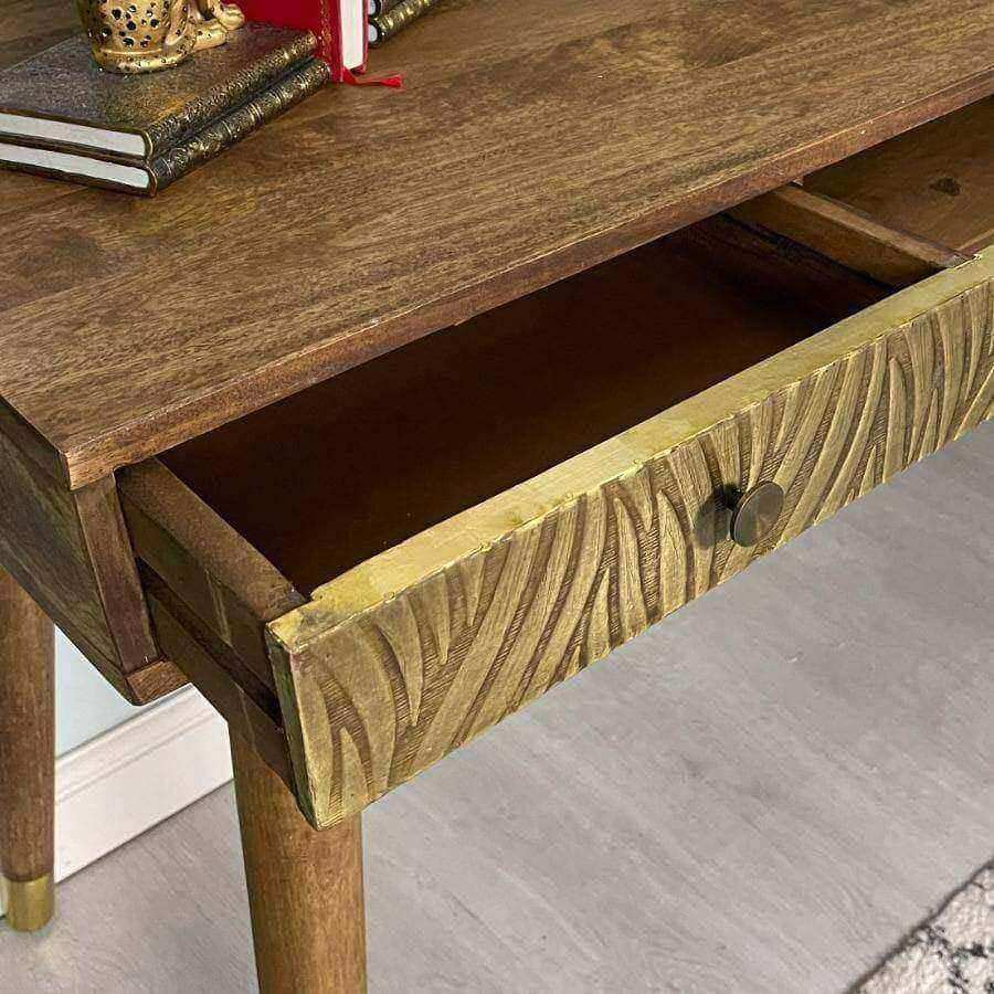 Embossed Leaves Metal Fronted Wooden Calne Desk - The Farthing