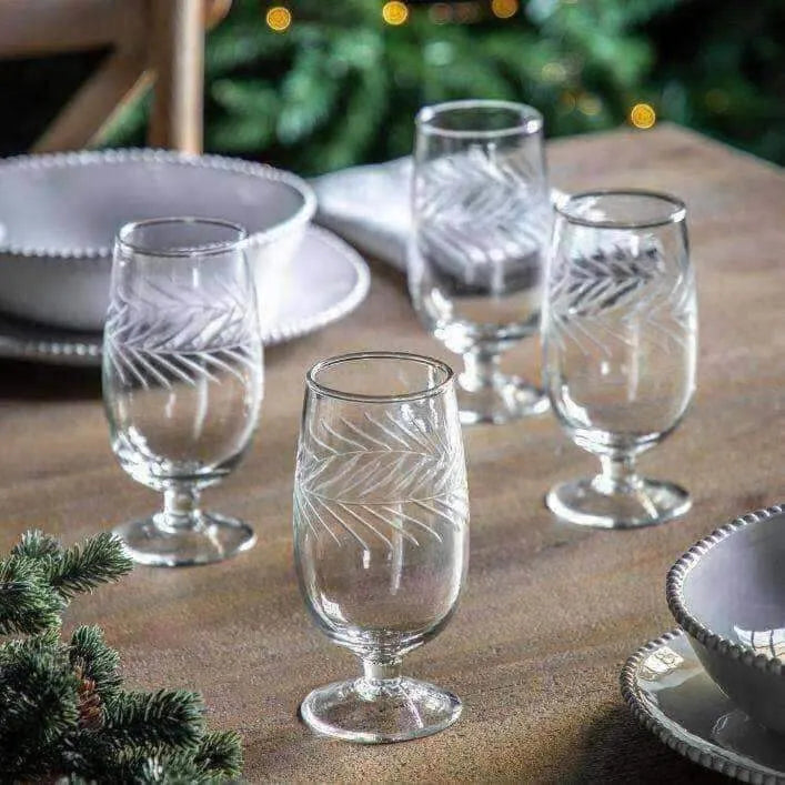 Etched Clear Glass Footed Tumbler Set 4pk - The Farthing