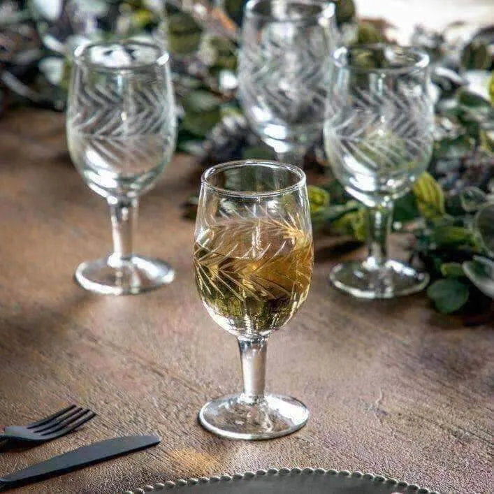 Etched Clear Glass Wine Glass Set 4pk - The Farthing