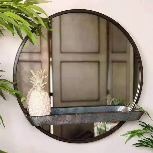 Galvanised Metal Wall Mirror with Shelf - The Farthing