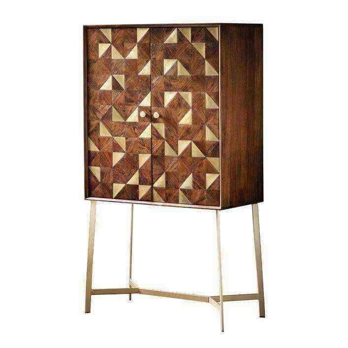 Geometric Gold Inlay Wood Cocktail Drinks Cabinet - The Farthing