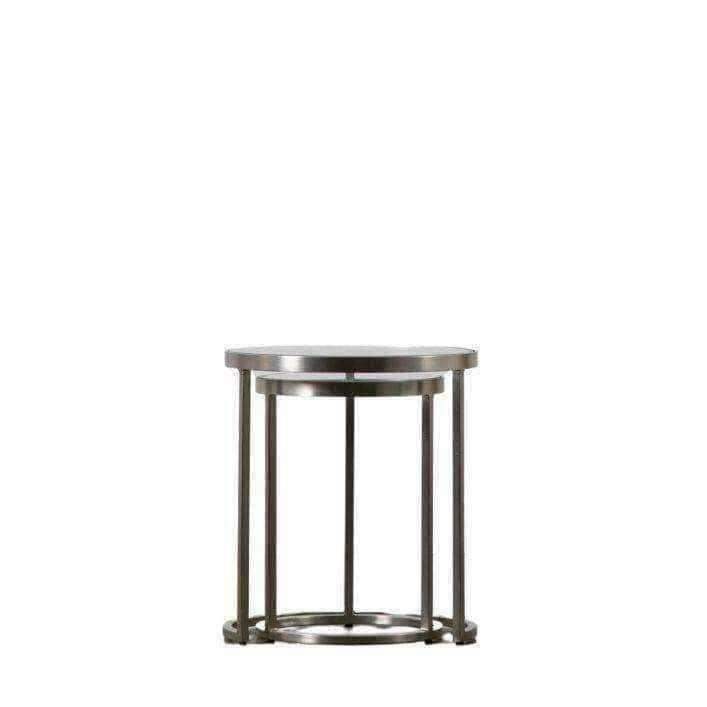 Glass Topped Silver Frame Circular Nestling Table Set - The Farthing