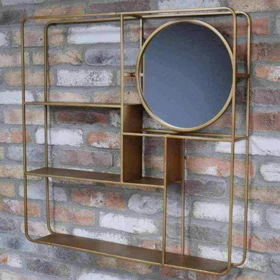 Gold Metal Wall Storage with Tilting Mirror - The Farthing