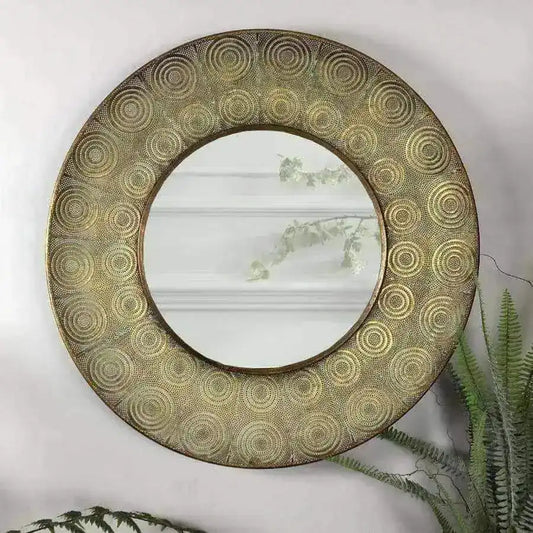 Golden Metal Filigree Circles Wall Mirror - The Farthing