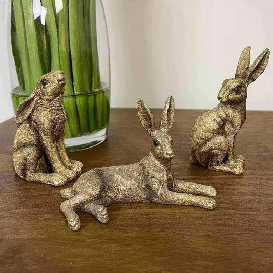 Golden Set of Three Hare Ornaments - The Farthing