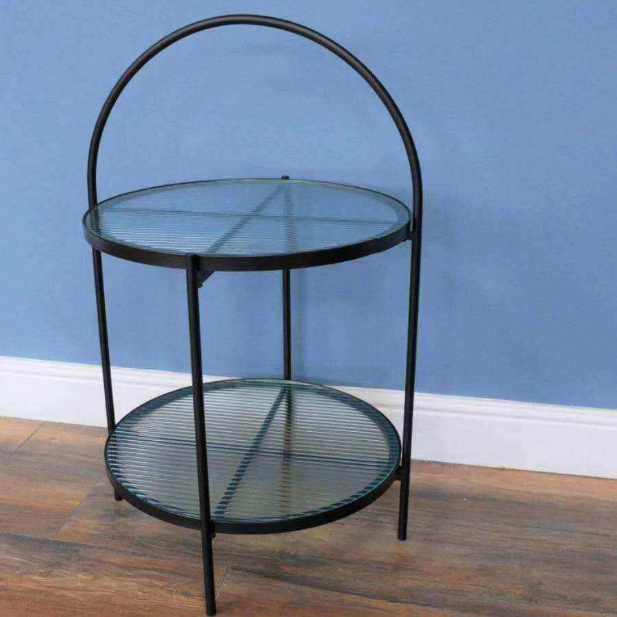 Industrial Glazed Two Tier Looped Side Table - The Farthing