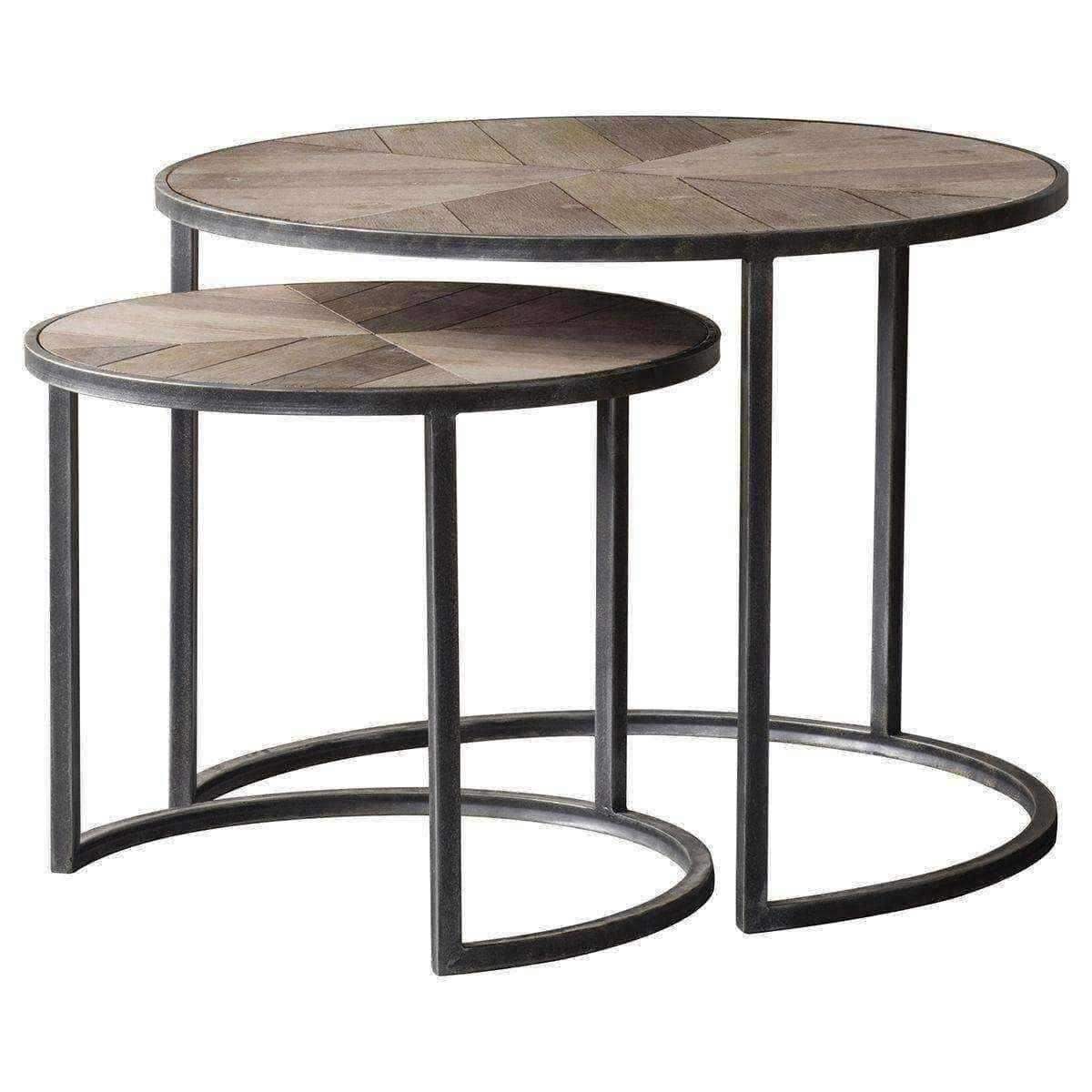 Industrial Metal & Weathered Timber Nestling Coffee Table Set - The Farthing