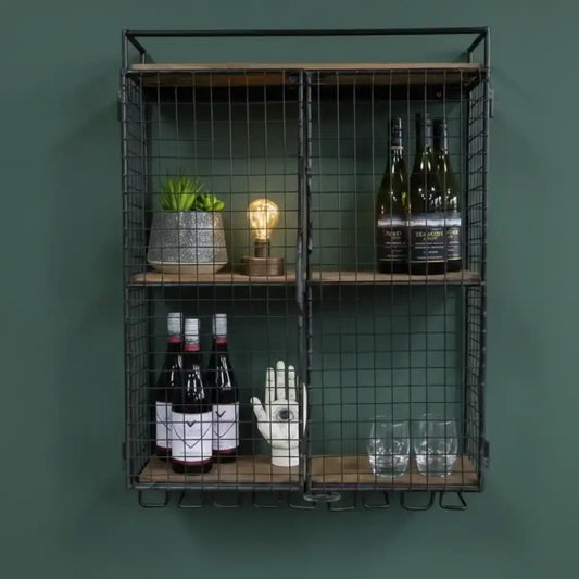 Industrial Metal Wirework Wall Shelf with Doors - The Farthing