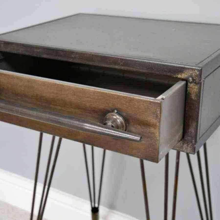 Industrial Side Table with Drawer - The Farthing