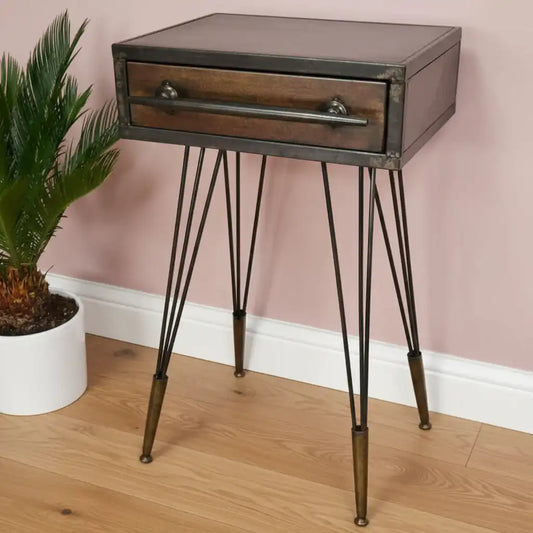 Industrial Side Table with Drawer - The Farthing
