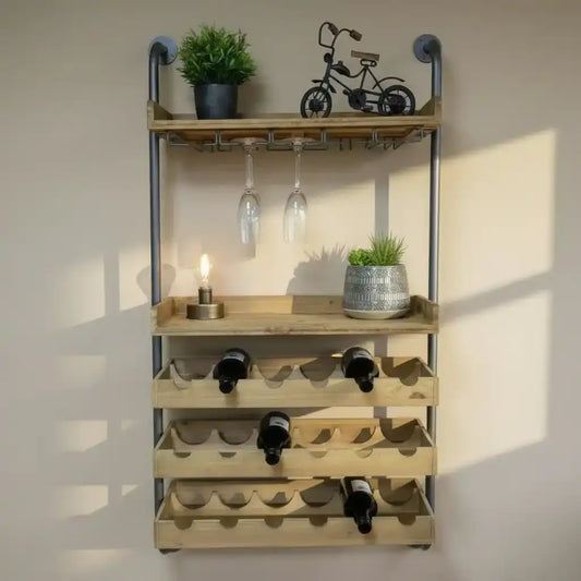 Industrial Wall Mounted Wine Bottle Shelf - The Farthing