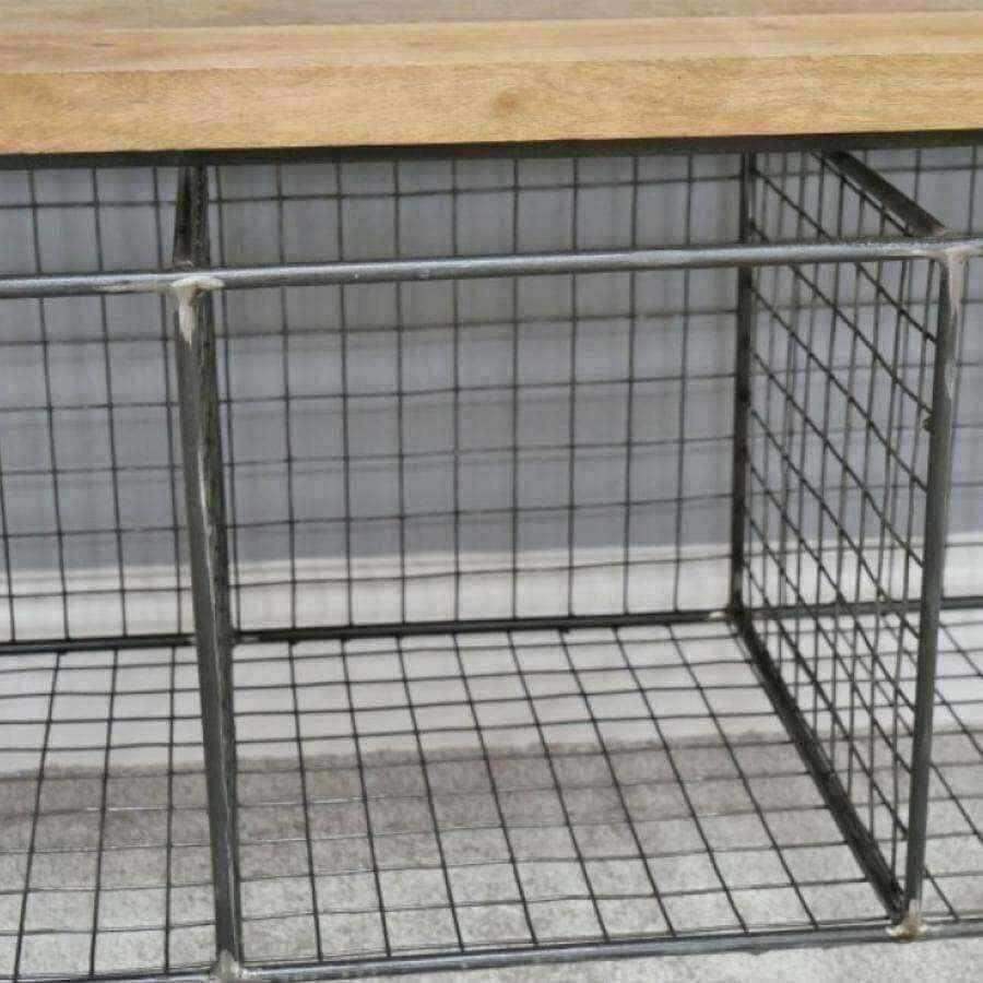 Industrial Wire Basket Storage Bench - The Farthing