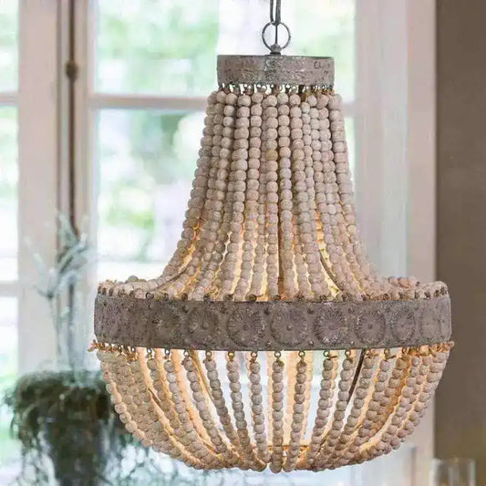 Large Old White Beaded Vintage Style Pendant Light - The Farthing