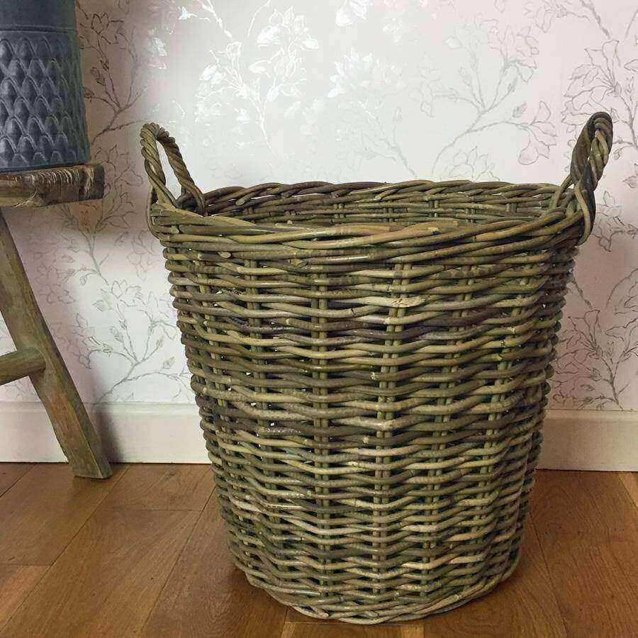 Large Rustic Round Rattan Basket with Handles - The Farthing