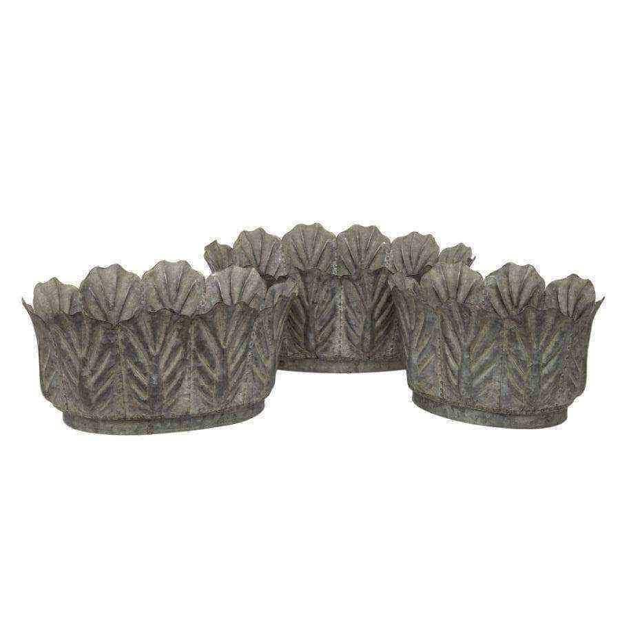 Leaf Edge Distressed Metal Plant Pot Set of 3 - The Farthing