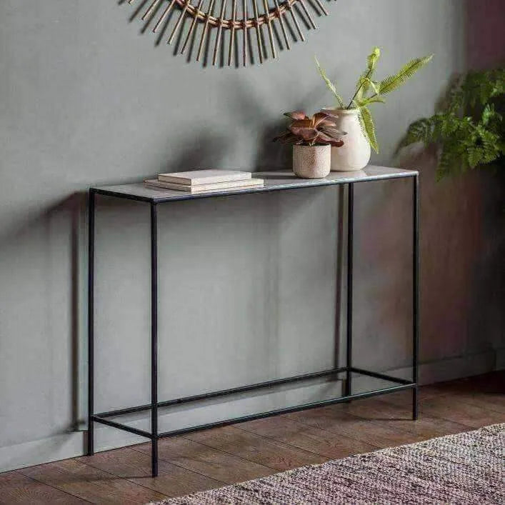 Light Grey Enamel Topped Metal Console Table - The Farthing