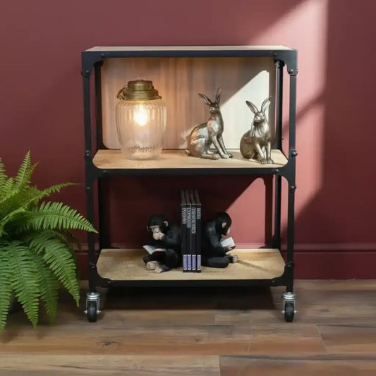 Low Industrial Metal and Wood Open Display Shelf Unit - The Farthing