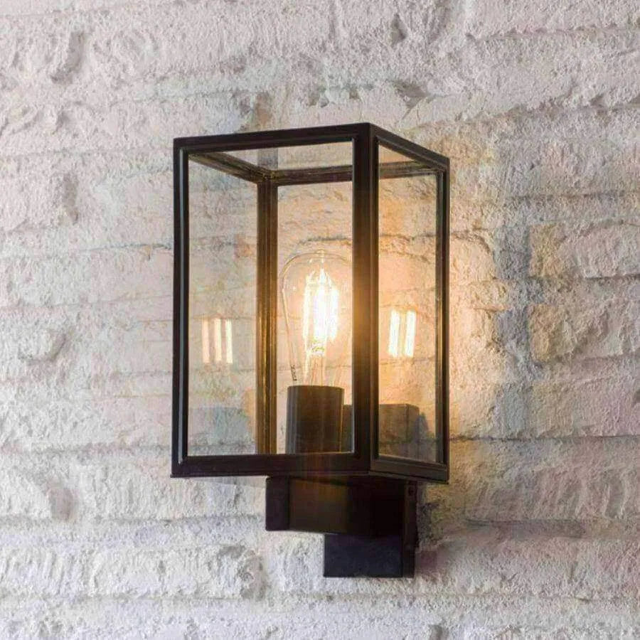 Metal and Glass Boxed Carriage Wall Light - Carbon Black - The Farthing