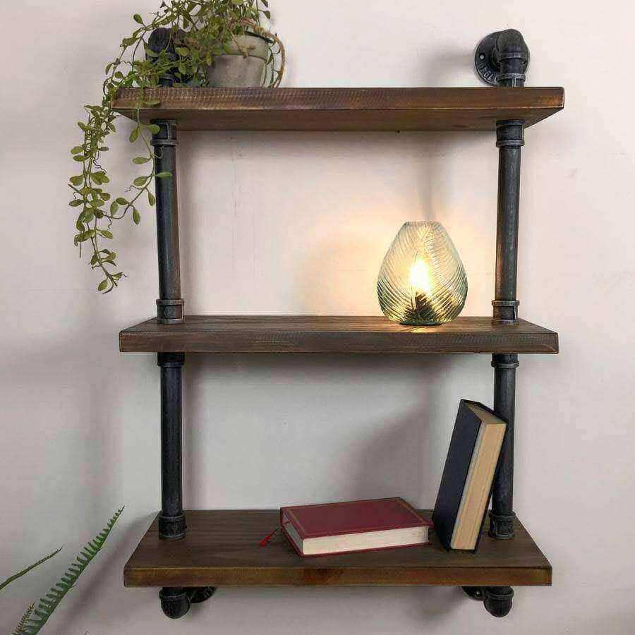 Metal and Wood Thorncombe Pipe Wall Shelf - The Farthing