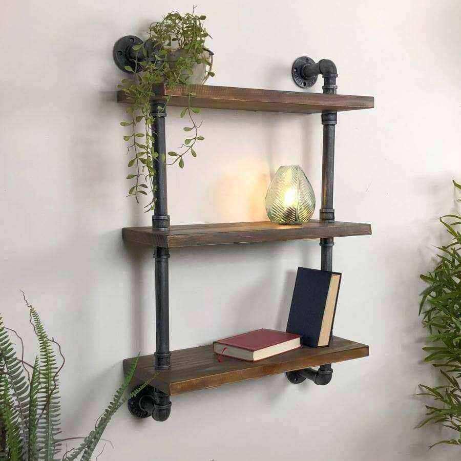 Metal and Wood Thorncombe Pipe Wall Shelf - The Farthing