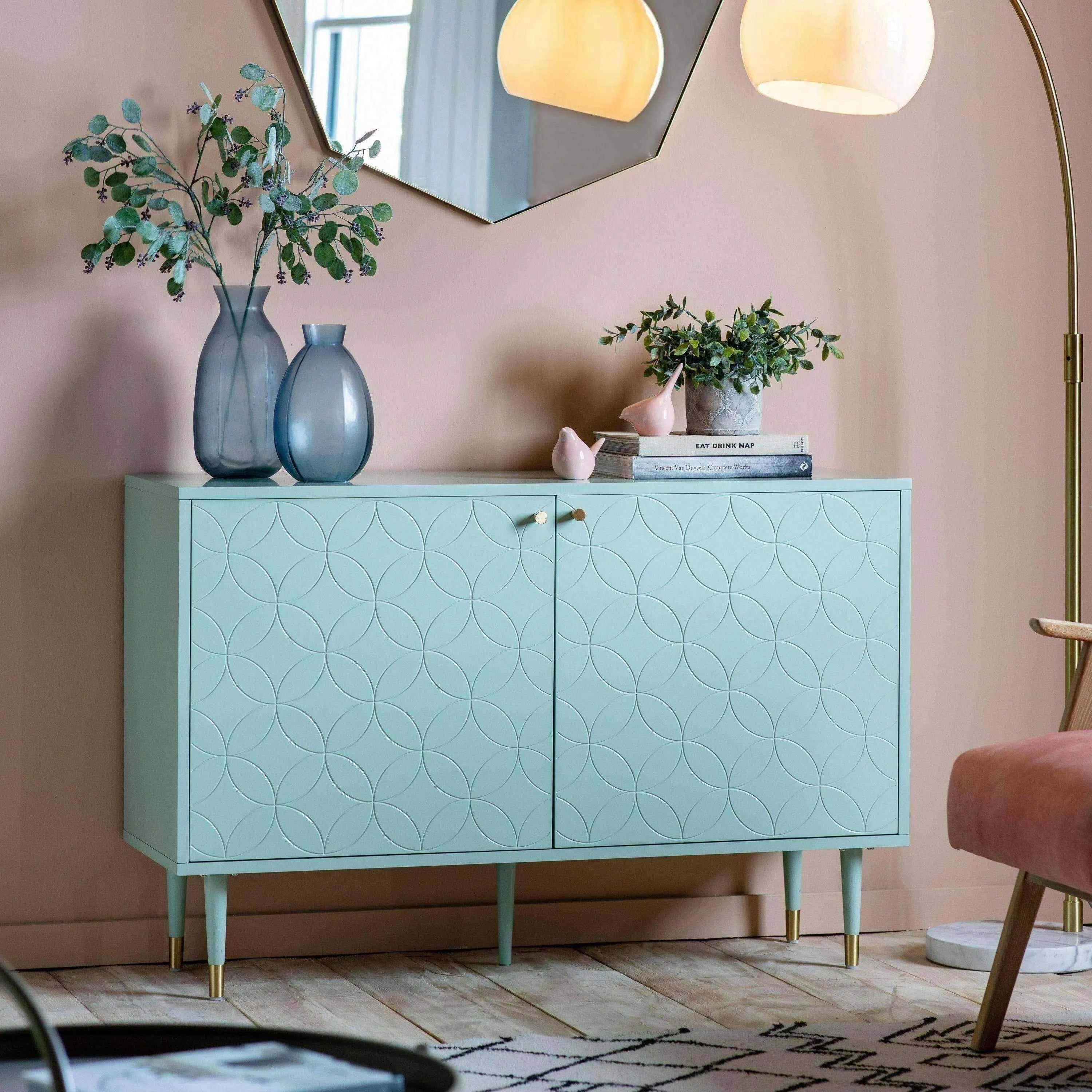 Mint Geometric Circular Pattern Sideboard Cabinet - The Farthing