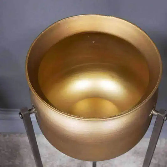 Raised Golden Metal Plant Pot - On Stand - The Farthing