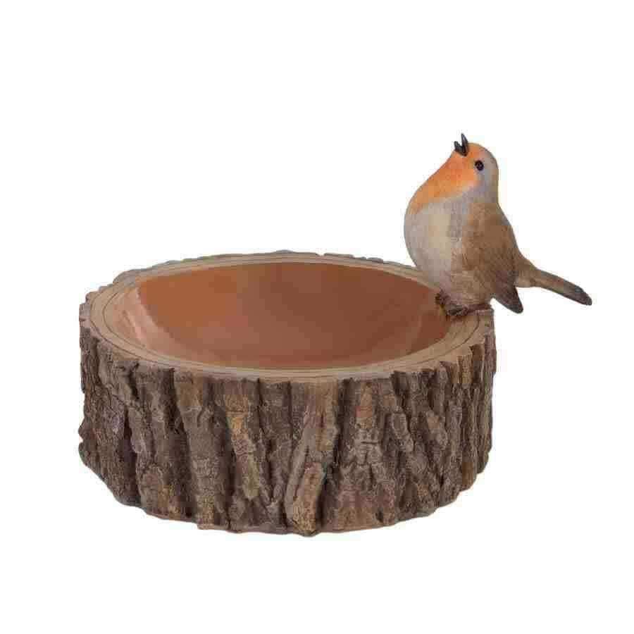 Robin on Stump Bird Bath - The Farthing