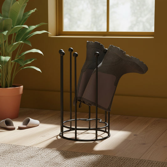 Round Black Metal Welly Boot Stand - 4 pair - The Farthing