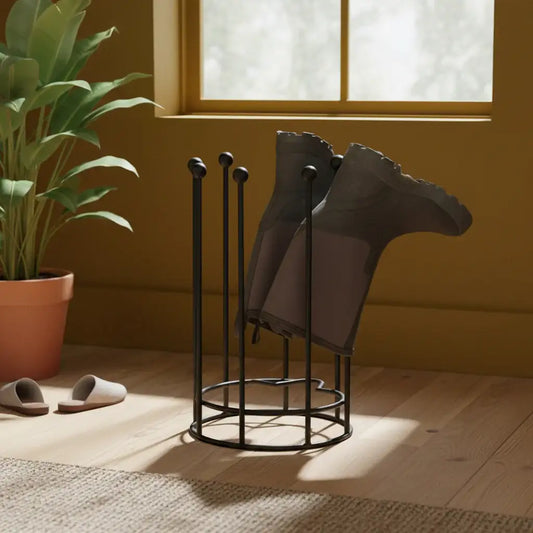 Round Black Metal Welly Boot Stand - 4 pair - The Farthing
