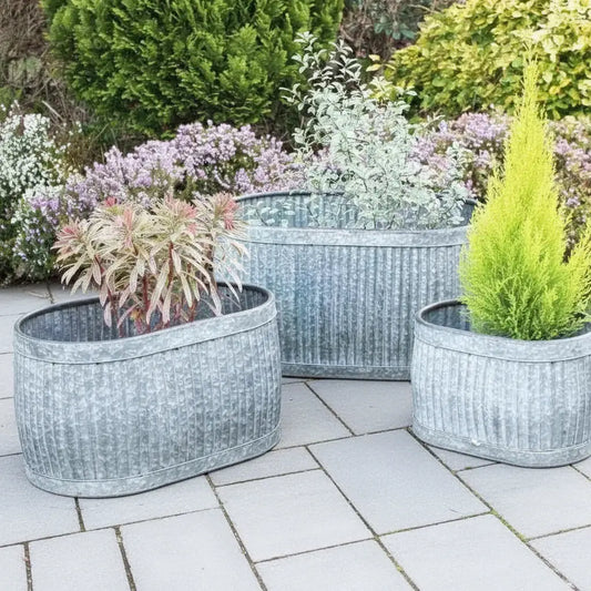 Rustic Distressed Fluted Planter Trough Set - 3 - The Farthing