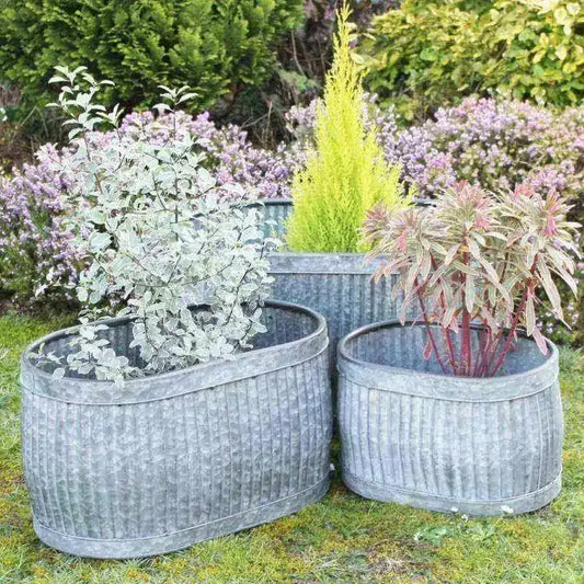 Rustic Distressed Fluted Planter Trough Set - 3 - The Farthing