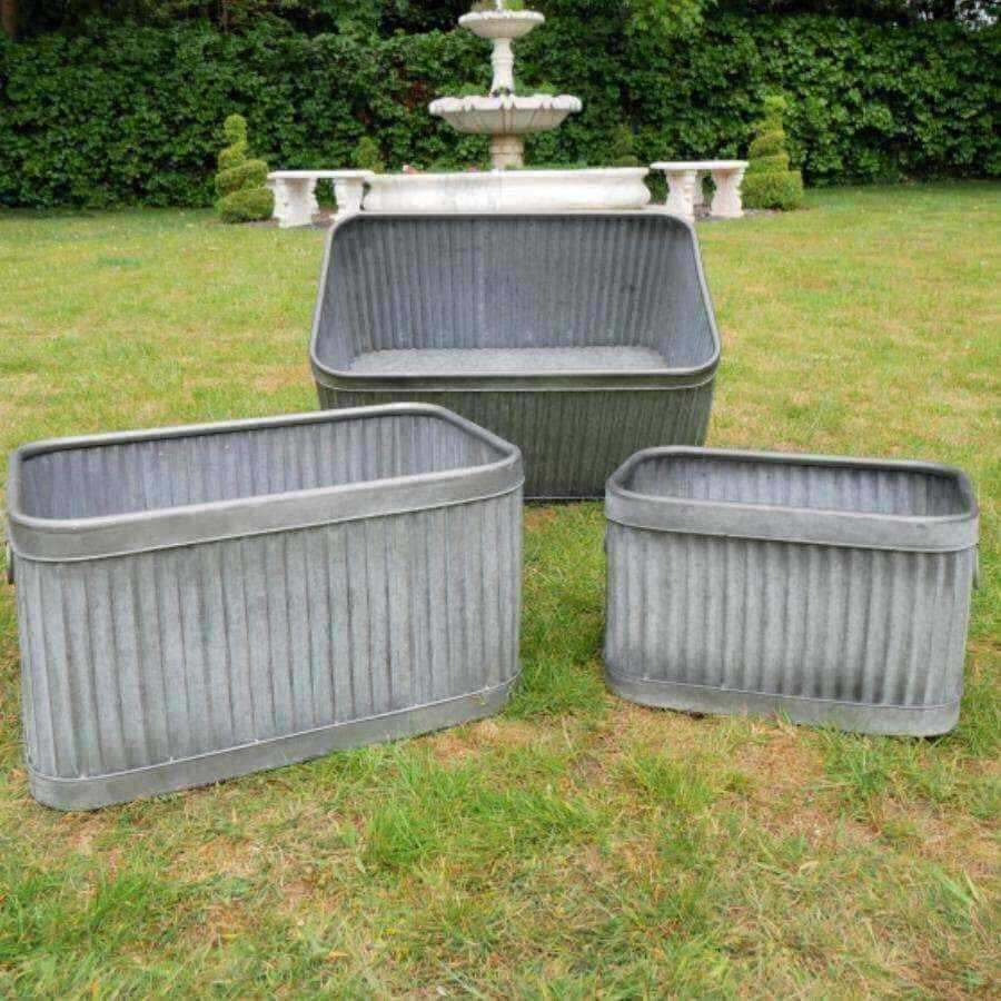 Rustic Distressed Fluted Rectangle Planter Set - 3 - The Farthing