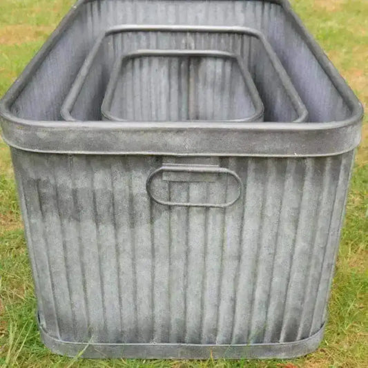 Rustic Distressed Fluted Rectangle Planter Set - 3 - The Farthing