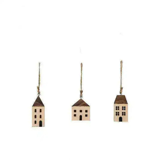 Rustic Hanging House Tree Decorations Set of 6 - The Farthing