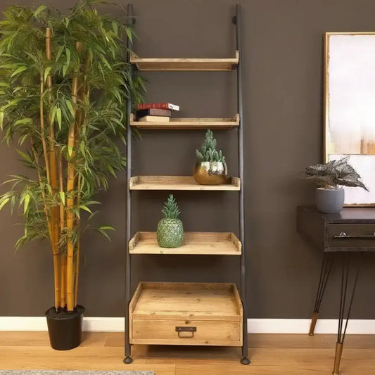 Rustic Ladder Shelf Ladder with Drawer - The Farthing