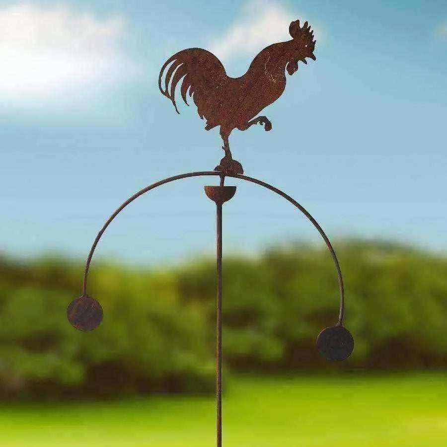 Rustic Metal Balancing Rooster Garden Rocker - The Farthing